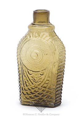 "Jared / Spencer" In A Medallion Above Diamond Diapering - "Manchester / Con." In A Medallion Above Diamond Diapering Decorative Flask, GX-24