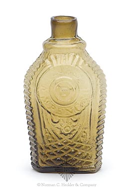 "Jared / Spencer" In A Medallion Above Diamond Diapering - "Manchester / Con." In A Medallion Above Diamond Diapering Decorative Flask, GX-24