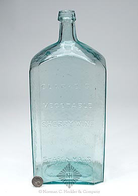 "Clarke's / Vegetable / Sherry Wine / Bitters / Sharon, Mass." Bitters Bottle, R/H #C-155