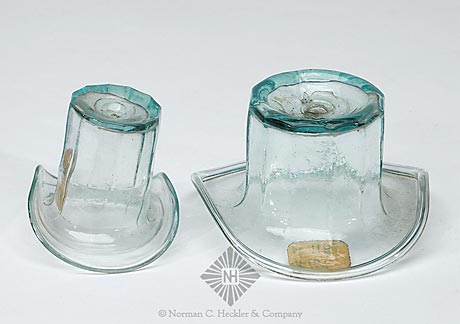 Two Pharmacy Bottle Mold Glass Hat Whimsies, Similar in form and construction to MW plate 78, #2, #3, and #4