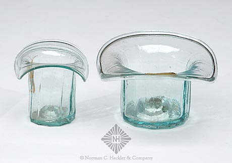 Two Pharmacy Bottle Mold Glass Hat Whimsies, Similar in form and construction to MW plate 78, #2, #3, and #4