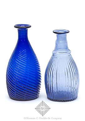 Two Blown Three Mold Toilet Water Bottles, GI-7 type 4 and GI-3 type 2