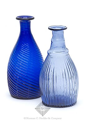 Two Blown Three Mold Toilet Water Bottles, GI-7 type 4 and GI-3 type 2