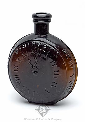 "Bininger's / (Motif Of Clock) / Regulator / 19 Broad Street / New York" Figural Whiskey Bottle, GXIII-87