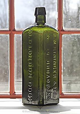 "Old London Dock / Gin / A. M. Bininger & Co. / No. 19 Broad St N. Y." Gin Bottle, Similar to H #2010