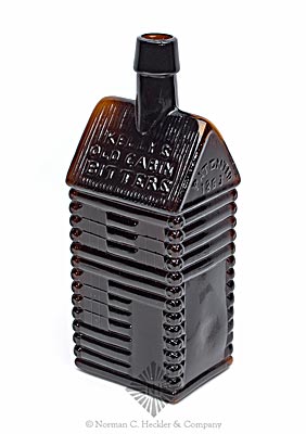 "Kelly's / Old Cabin / Bitters / Patented / 1863" Figural Bitters Bottle, R/H #K-21