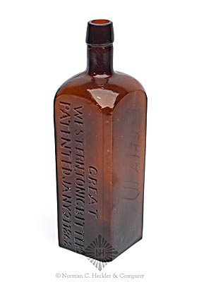 "Great / Western. Tonic. Bitters / Patented. Jany. 21. 1868" - "O.P. Bissell & Co / Peoria Ill" Bitters Bottle, R/H #G-100