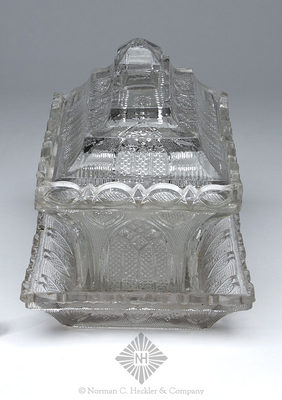 Lacy Gothic Arch And Heart Dish With Stepped Cover And Tray, B/K #3247, 3248 and 3249