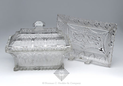 Lacy Gothic Arch And Heart Dish With Stepped Cover And Tray, B/K #3247, 3248 and 3249