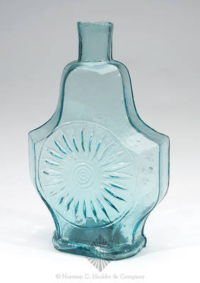 "M'Carty & Torreyson / Manufacturers / Wellsburg, VA," - Sunburst Design Scroll Flask, GIX-48