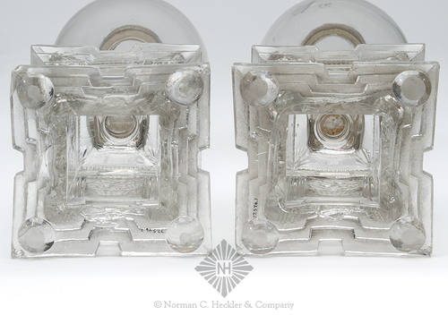 Pair Of Freeblown Fluid Lamps With Pressed Glass Bases, Similar to B/K #2076
