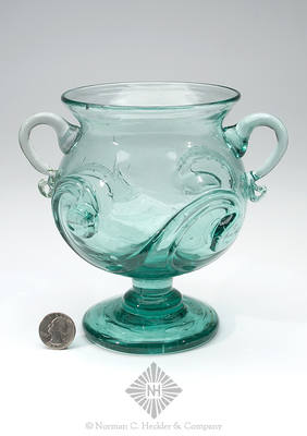 Large Freeblown Lily Pad Decorated Handled Sugar Bowl