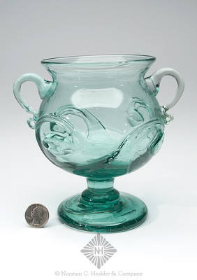 Large Freeblown Lily Pad Decorated Handled Sugar Bowl