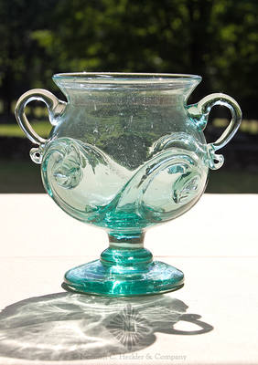 Large Freeblown Lily Pad Decorated Handled Sugar Bowl