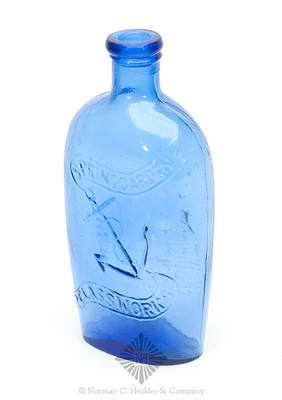 "Spring Garden / Glass Works" And Anchor - Log Cabin Historical Flask, GXIII-58
