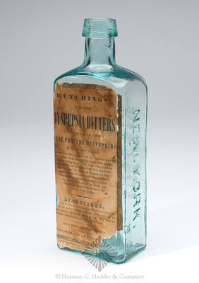 "Hutchings / Dyspepsia / Bitters / New. York." Bottle, R/H #H-218