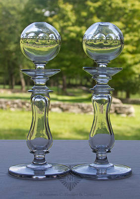 Pair Of Freeblown Lace Makers Lamps, Similar to PG plate 34, left and right