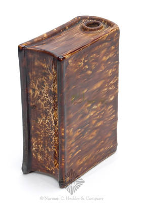"Departed / Spirits. / G." Flint Enamel Pottery Figural Book Flask, Similar in form and construction to Barret pg. 316