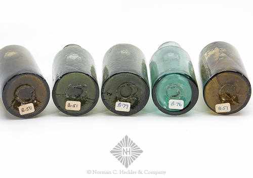 Lot Of Five Blown Utility Bottles, Similar in form and construction to L/P plate 12, 2nd row, #5 and #6