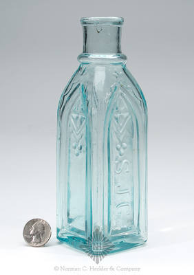"S J G" Cathedral Pickle Bottle, Z pg. 162, center