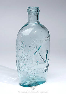Anchor And "Spring Garden / Glass Works" - Log Cabin Historical Flask, Similar to both GXIII-58 and GXIII-59