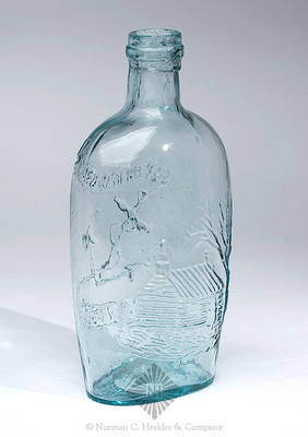 Anchor And "Spring Garden / Glass Works" - Log Cabin Historical Flask, Similar to both GXIII-58 and GXIII-59