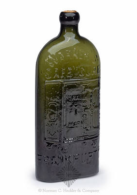 "Warner's / "Safe" Cure / (Motif Of Safe) / Frankfurt A/M" Medicine Bottle, Similar to AAM pg. 597