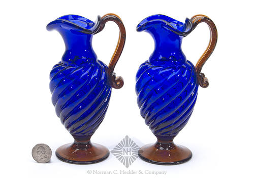 Pair Of Mold Blown Ewers