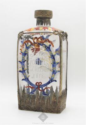18th Century European Liquor Bottle with Metal Mounts
