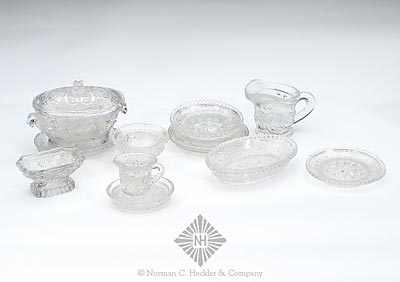 Lot Of Ten Miniature Pressed Glass Sandwich Toy Lacy Tableware Pieces